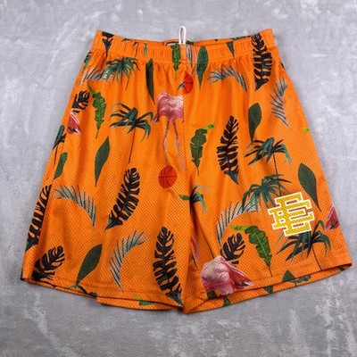 Eric Emanuel EE Basic Shorts Orange Flamingo Tropical Mesh Mens XL Made in NY