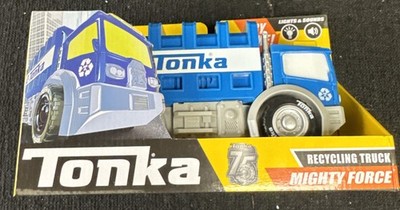 Tonka Mighty Force Recycling Garbage Truck Blue Vehicle With Real Lights Sounds
