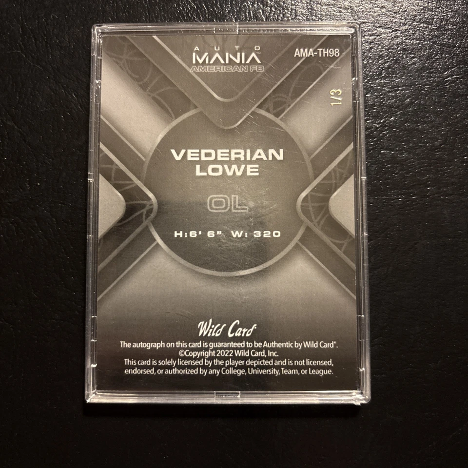 VEDERIAN LOWE 2022 WILD CARD AUTO MANIA Flag Cracked Ice ROOKIE AUTO #1/3 - Image 3 of 4