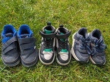 3 pairs of toddler boys’ trainers, sizes 9 to 10.5, sold as a bundle.
