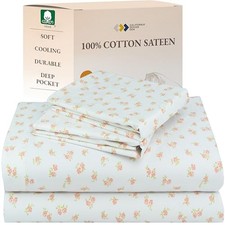 Floral Pattern Bed Sheet Set Size, 100% Cotton Queen 24 - Chic Floral Print
