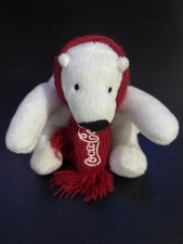 Coca-Cola Polar Bear Plush Stuffed Animal with Red Scarf, Small, 2021