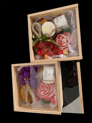 Wellness Geschenkset Rose & Lavendel   Kurkuma Seife, Kerze & Epsom Salz