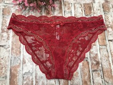 VICTORIA'S SECRET DREAM ANGELS LG SMOOTH RED GOLD SHIMMER LACE CHEEKINI PANTIES