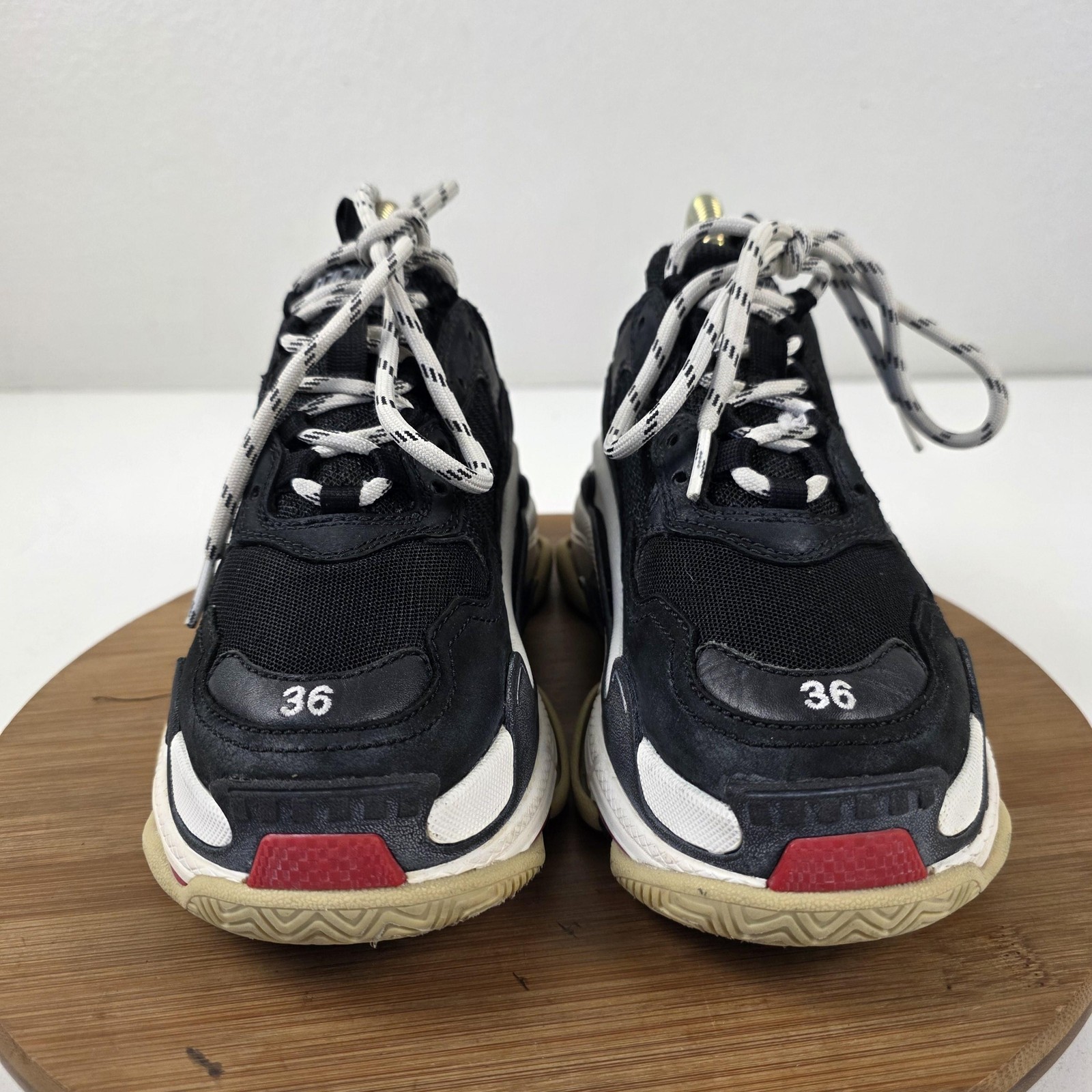 Balenciaga Triple S Shoes Womens Size 6 Black Leather Chunky Sneakers 524037 thumbnail 3