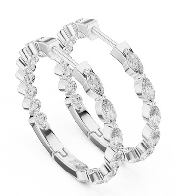 Certified VVS1 D Natural Diamond Blooming Promise Hoop Earrings 14k Gold Over