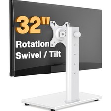 Single VESA Monitor Stand, Free Standing Desk Riser Base for 13-32 inch, White