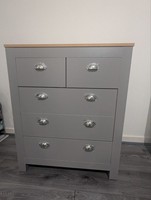 Grey 2-over-3 Chest of Drawers with Oak-Effect Top and Silver Cup
