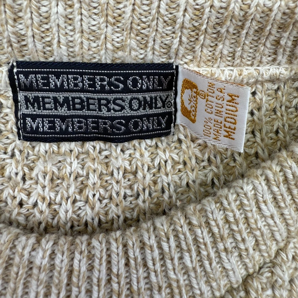 VTG 90s Members Only Sweater Men Med Beige Cotton Textured Waffle Knit Relaxed - Image 4 of 4