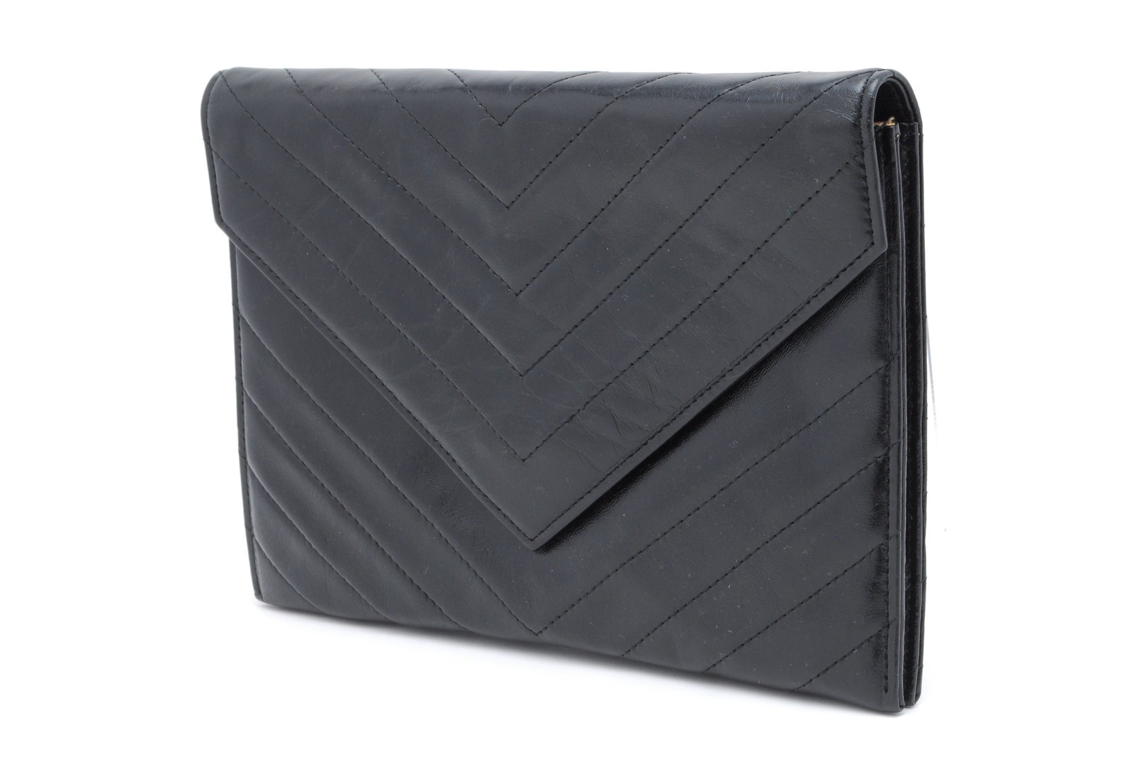 Borsa s pochette Yves Saint Laurent Borsetta punto V pelle nera YSL piccola Auth