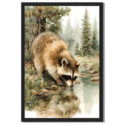 Forest Raccoon Stream Wall Art Canvas Oil Paintings Reproduction