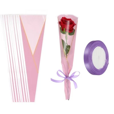 Pour 150Pack Manches Florales Bord Doré Violet 17.7"x4.7"x1.2" - Photo 1/4