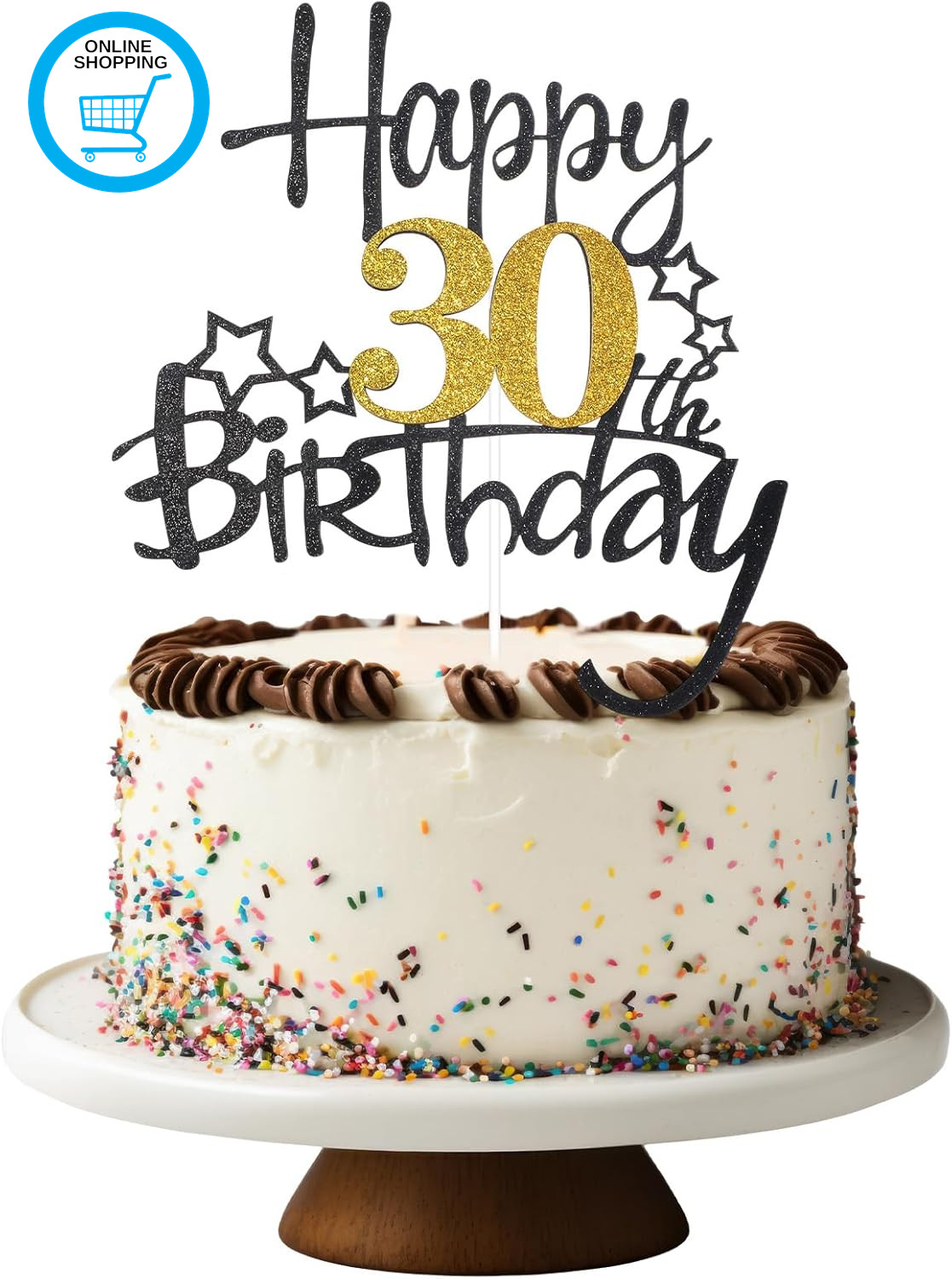 1PCS 30Th Birthday Cake Topper, Glitter 30Th Cake Decorations, Cheers to 30 Year