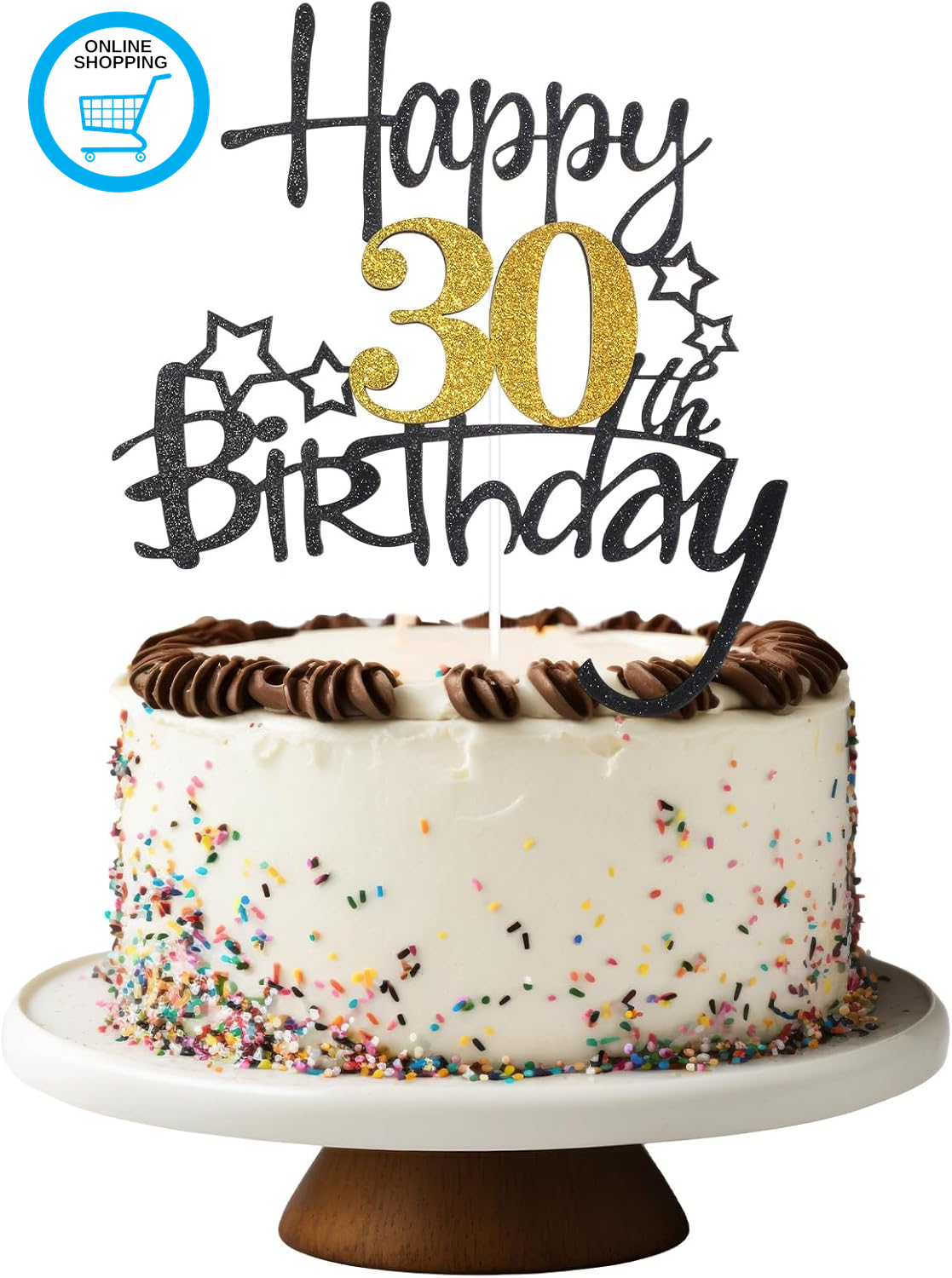 1PCS 30Th Birthday Cake Topper, Glitter 30Th Cake Decorations, Cheers to 30 Year