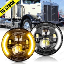 Pair Dot 7 Round Led Headlights Halo Drl Hi-lo Beam For Peterbilt 379 359 Truck