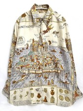 Hermes shirt blouse, MONT SAINCT MICHEL, 100 silk, scarf pattern, Size: 38