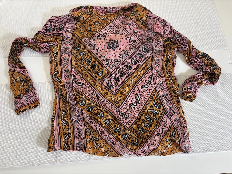 Anthropologie Farm Rio Shirt Womens L Pink Paisley Bandana Print Button Up - Image 3 of 4