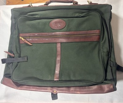 JW Hulme Garment Bag Green Canvas Leather Trim USA Made Travel