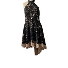 F & P Black Brocaded Halterneck Dress Size M- 10 AUS/8UK/USA 