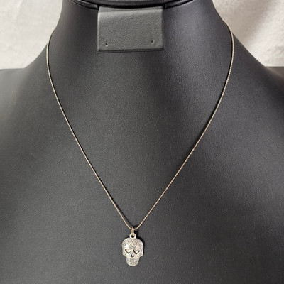 Sugar Skull Pendant Necklace Silver Tone Day of the Dead Dia de Muertos Gothic