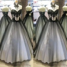 Black Wedding Dresses Sleeveless Lace Applique Strapless Gothic Bridal Gowns