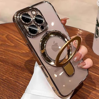 iPhone 13 Pro Max 6.7'' Luxury Plating Shockproof Clear Phone Cover with Stand