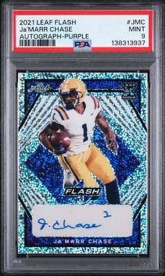 2021 LEAF FLASH AUTOS PURPLE #JMC JA’MARR CHASE 26/50 PSA 9 AUTO