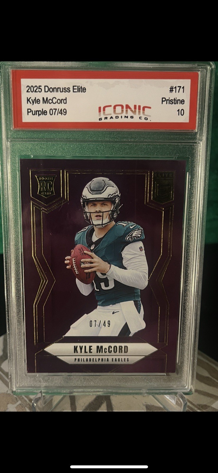 Kyle McCord 2025 Donruss Elite #171 Purple Numbered 7/49 Graded 10