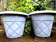 SET  2 = XL  LARGE  36CM ANTHRACITE GREY BLUE Plant Pot Garden Plastic Planter ,