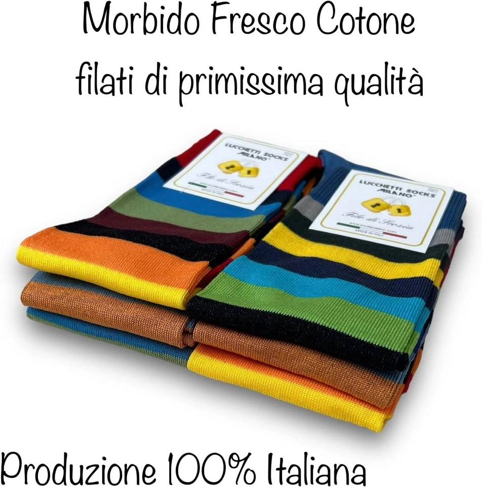 6 Paia Calze Uomo Lunghe Filo Di Scozia Fantasia Cotone Colorate Pois Righe Dise - Immagine 3 di 4