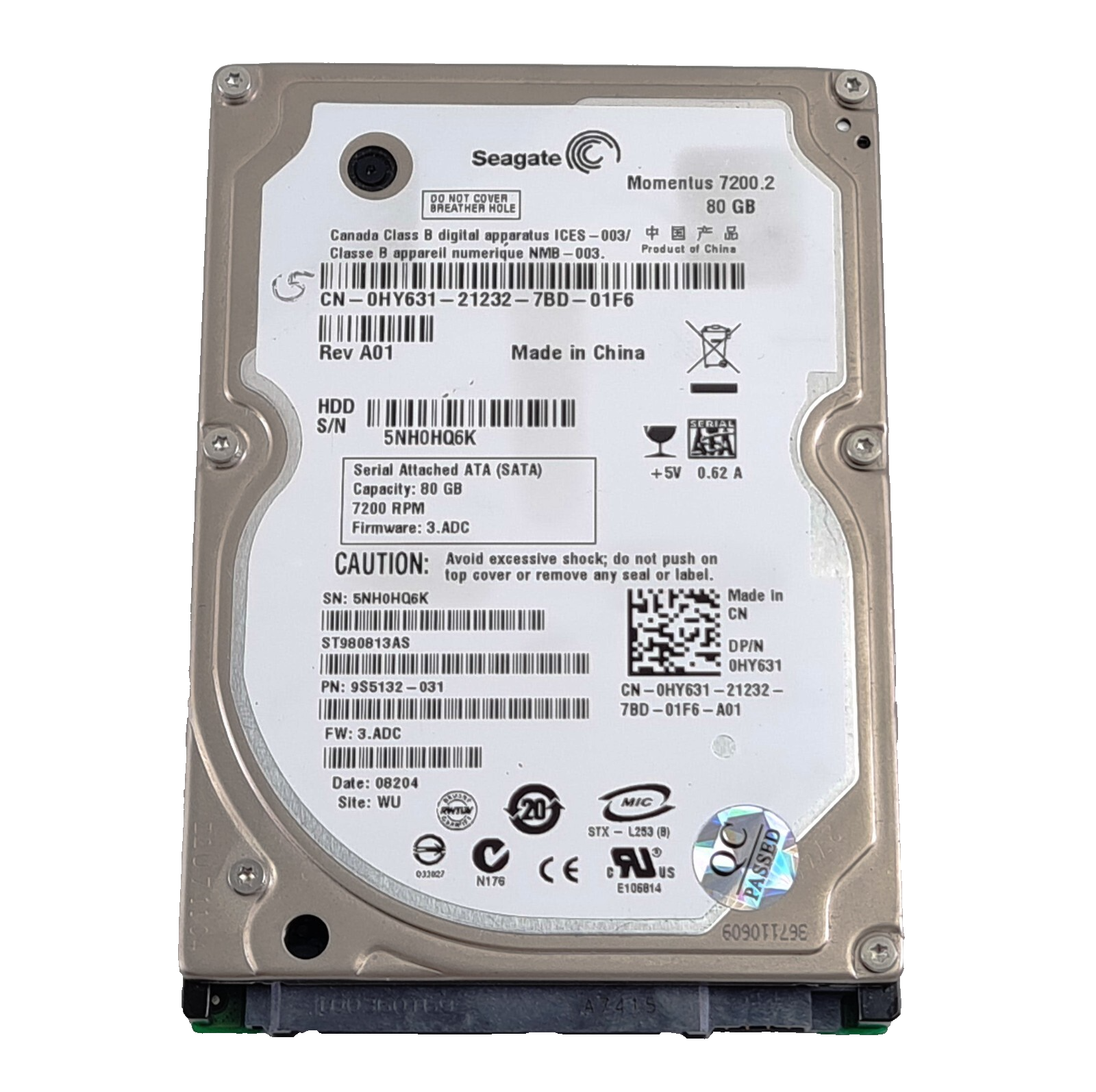 80GB SATA 2.5"" 9.5mm 7200RPM HDD - HY631