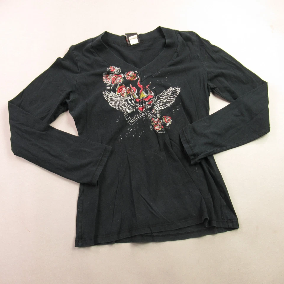 Harley Davidson Shirt Womens Small Long Sleeve V Neck Outdoor Lightweight Black - Image 2 of 4
