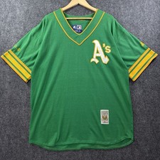 VTG STARTER Oakland A’s Jersey Mens XL Green Cooperstown Collection Embroidered