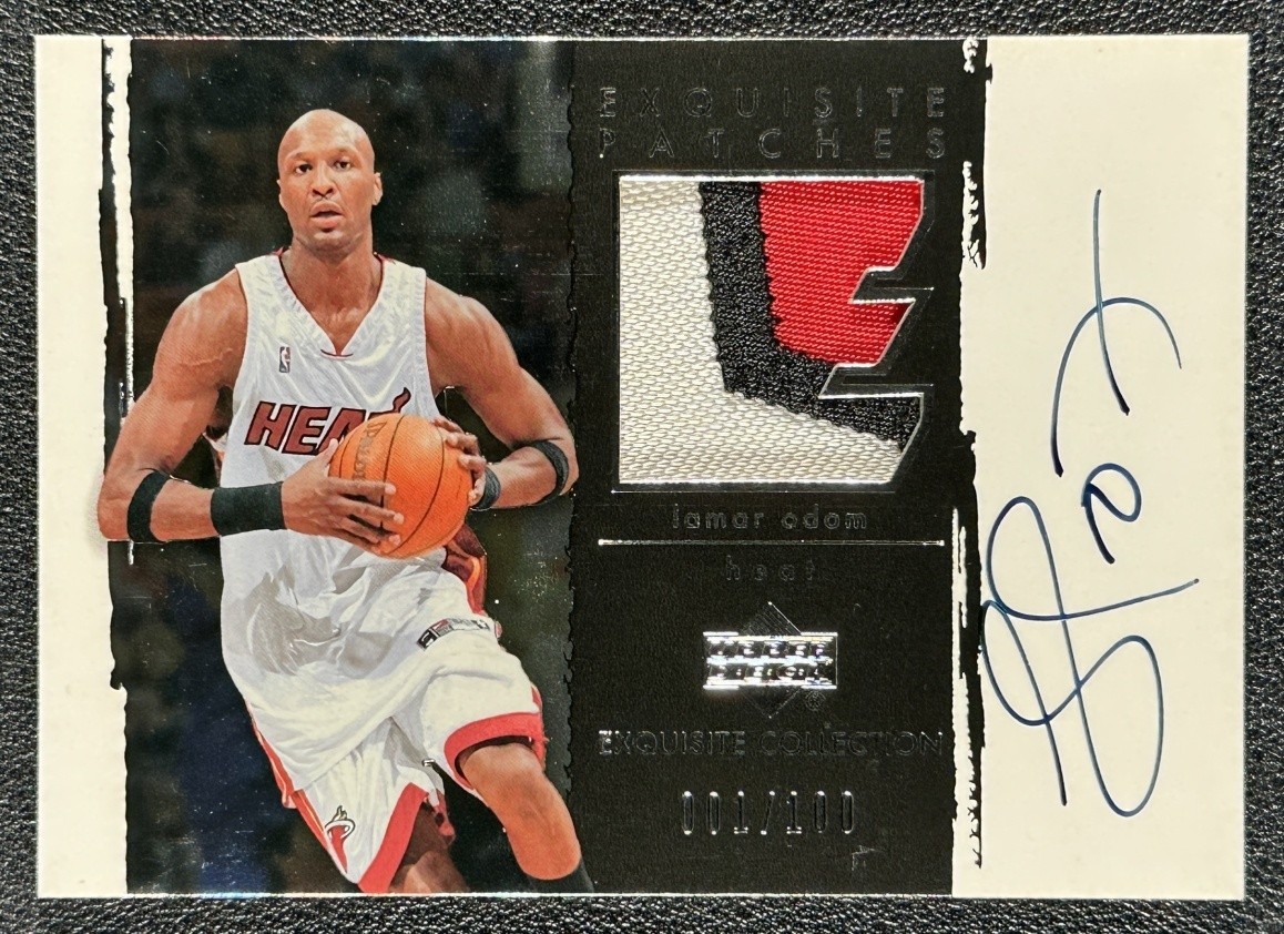 LAMAR ODOM 2003-04 UPPER DECK EXQUISITE COLL #AP-LO GAME-USED PATCH AUTO 001/100