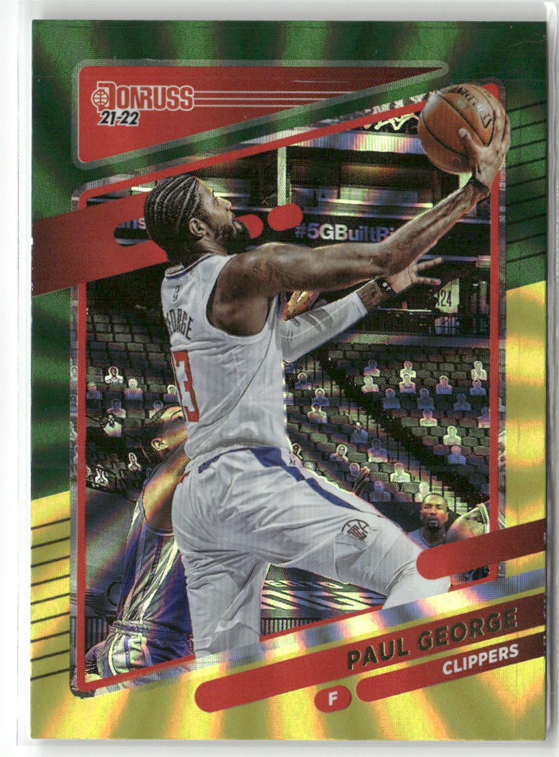 2021-22 DONRUSS #32 PAUL GEORGE HOLO GREEN AND YELLOW LASER LOS ANGELES CLIPPERS