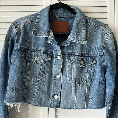 Lucky Brand Denim Hemp Women s Sz M Cropped Trucker Jacket Authentic Casual Cozy
