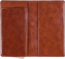 GNEGNI Leather Checkbook Cover with Built-in Divider Pen holder For Men Tan
