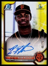 2022 Bowman Chrome #CPA-RR Ryan Reckley Prospect Auto Yellow Refractor #/75