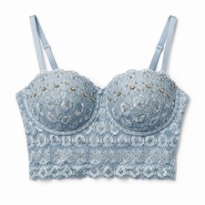 Windsor Lined Soft Glam Corset Top Bling Lite Blue Small Princess Rhinestone