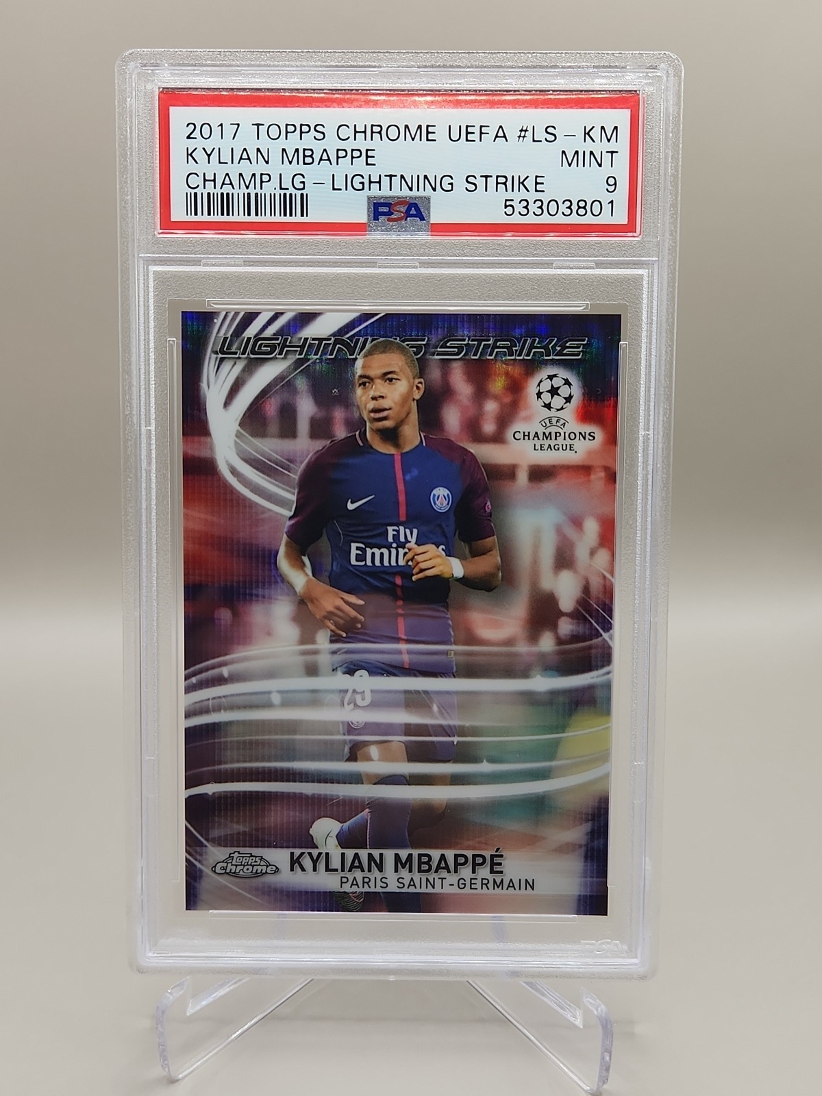 2017-18 Topps Chrome UEFA CL - Lightning Strike Kylian Mbappe PSA 9 Rookie