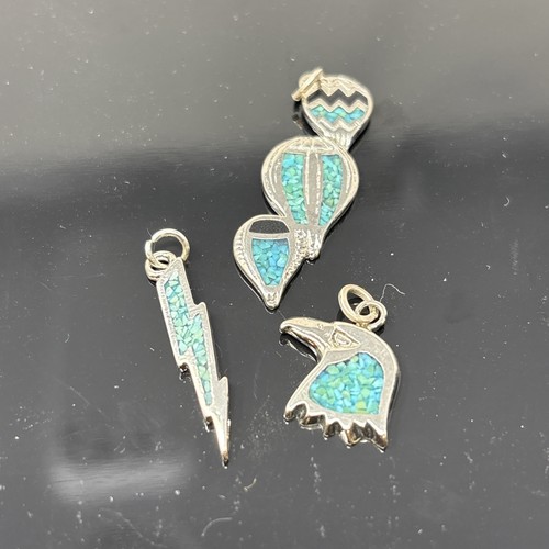 lot of 3 Pendants with Turquoise Chip Inlay Bird / Lighting bolt/hot Air Ballon