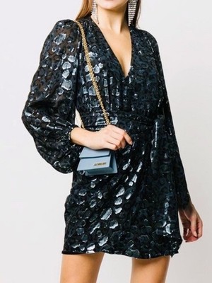 BA&SH Ginger Metallic Silk Blouson-Sleeve Wrap Dress Sz Small