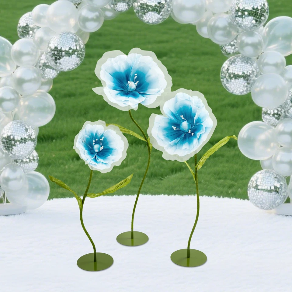 Flores gigantes arreglos de decoración de flores artificiales azules para decoración de bodas Foto 3 de 4
