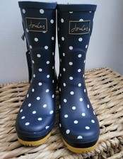 JOULES Gold Bee Wellies Mid Height Boots size 8 - navy spots - BNWT 