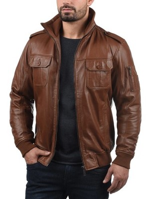 Brown Bomber Flight Real Leather Jacket For Men