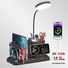 Desk Lamp with USB A C Charger Ports - Reading Desktop Light with Pen  Phone