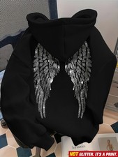 HOT-Women's Black Hoodie, Front Pocket, All-Season