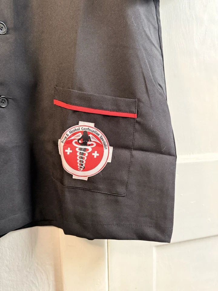 Mens DOCTOR REHAB Adult Black Dr Costume Shirt + Name Tag Large 42 44 Halloween - Image 2 of 4