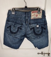True Religion Rainbow Billy Cutoff Denim Shorts 10" Sz. 30 Raw Hem USA Made Y2K