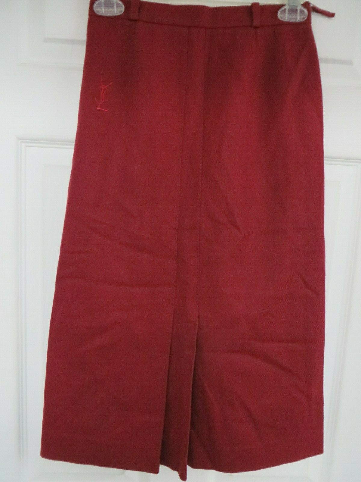 Gonna Yves Saint Laurent pieghe logo ricamato midi bordeaux zip taglia EU38